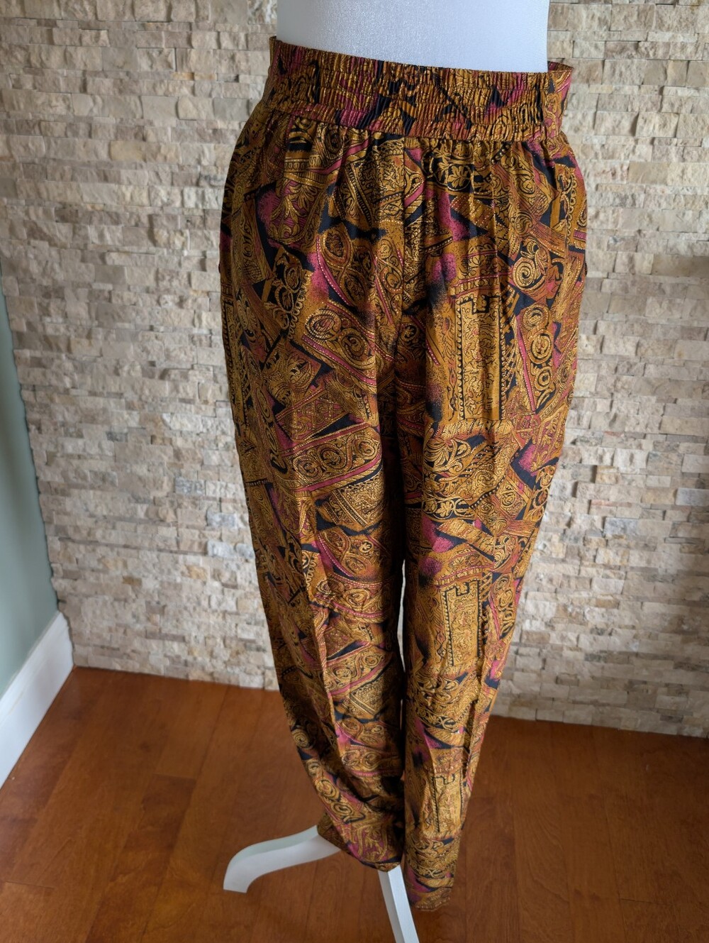 Vintage Maximalist High Waisted Baroque Print Trousers Mob Wife Sz 10 Medium - Picture 4 of 15
